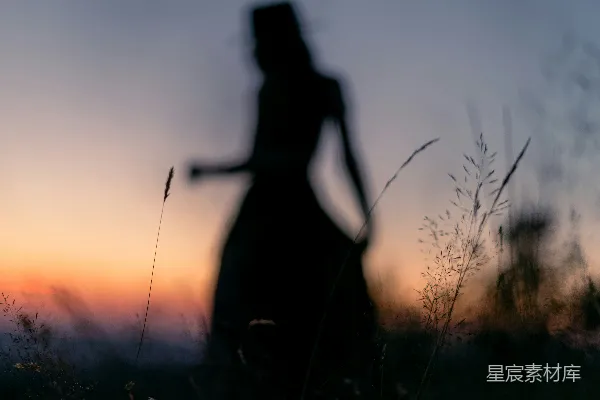 草地上站立的女人轮廓摄影
