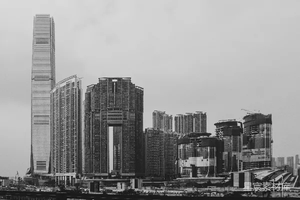 高清摄影 一幅黑白相间的现代建筑城市天际线。