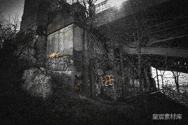 高清摄影 一幅带有涂鸦的黑白建筑照片。
