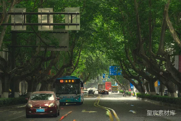 白天路上的一辆红车