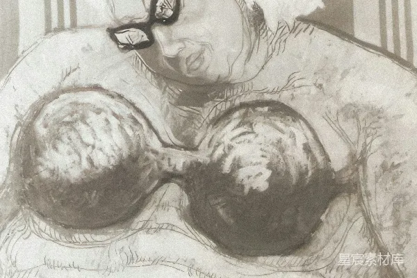 一个戴着眼镜和胸罩的女人素描。