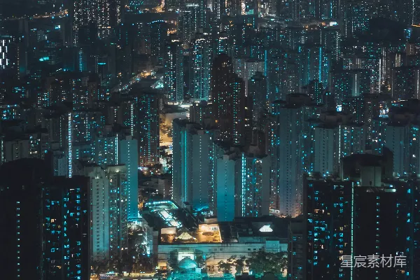 高清摄影 城市建筑的夜间航拍图