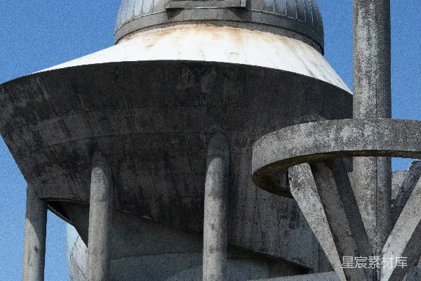高清摄影 现代混凝土结构与蓝色天空下的观测台穹顶
