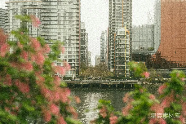 高清摄影 一片被高楼大厦环绕的水域