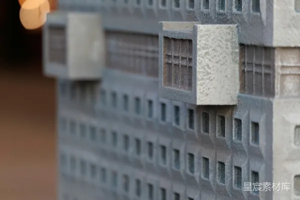 高清摄影 建筑模型的详细近景，展示了建筑的外立面。