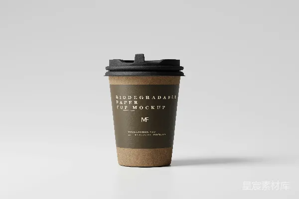 高清摄影 一个黑色盖子的咖啡杯放在白色的表面上