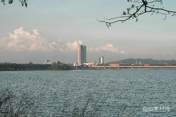 背景中有座城市的水域