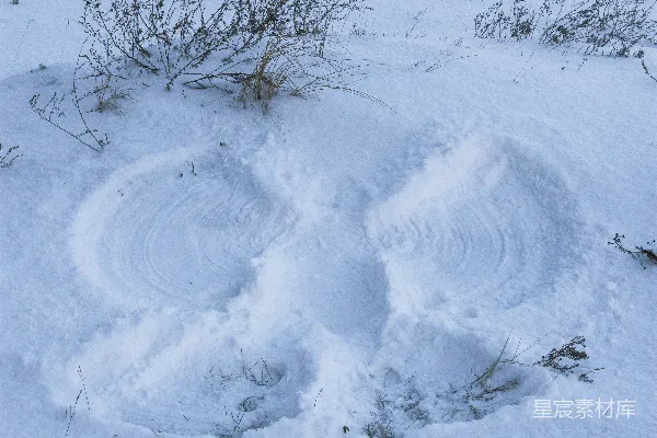 覆盖着白雪的山顶上有足迹。