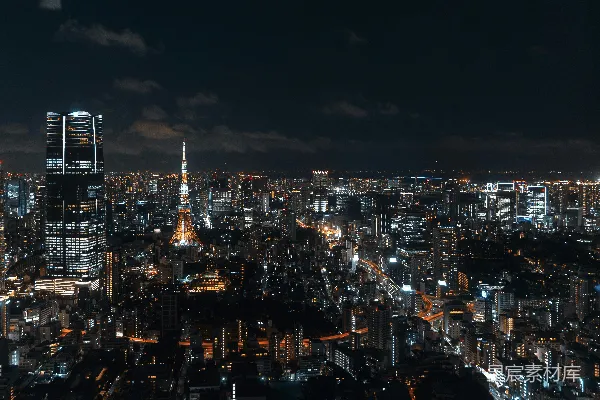 夜晚 vibrant  skyline 与 照明 的摩天大楼 相映成趣