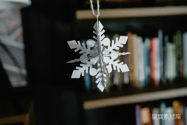 高清摄影 挂在书架上的雪花纸雕