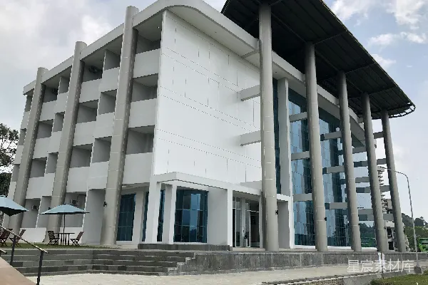 一座有许多窗户和台阶的大白色建筑