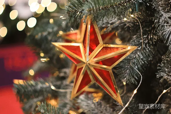 圣诞树上悬挂着一颗红星