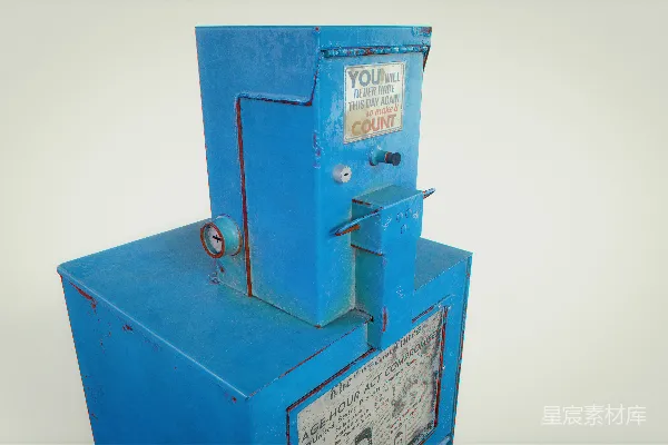 高清摄影 一台蓝色的机器放在桌子的上面。