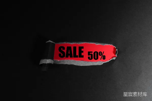高清摄影 红底黑字“打折50%”的标签