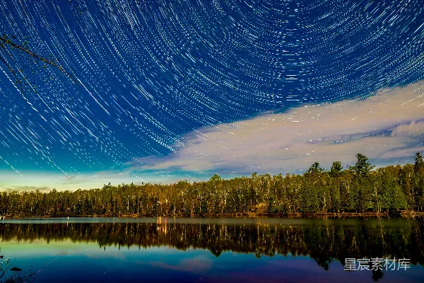 有树和星空的湖泊
