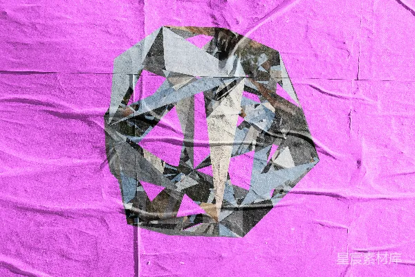 高清摄影 几何抽象形状在皱巴巴的粉红色纸上