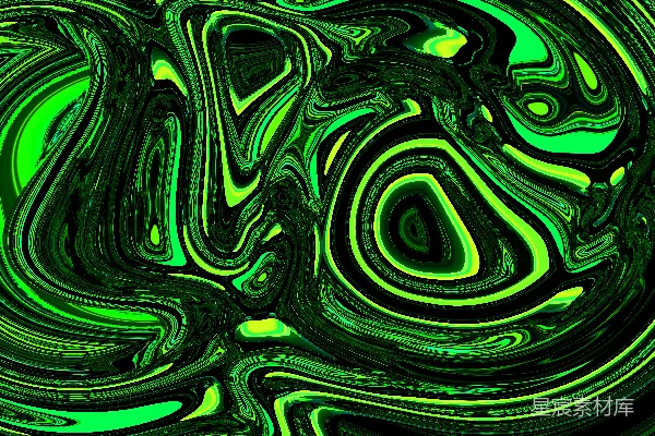 绿色和黑色的漩涡图案，黑色背景。