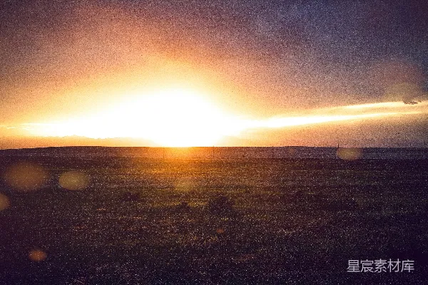 夕阳西下，草地上一片金黄。