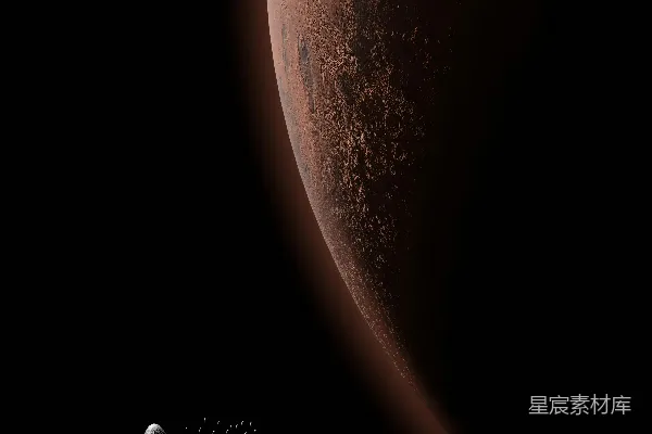 高清摄影 一颗红色的行星，背景中有一个月球。