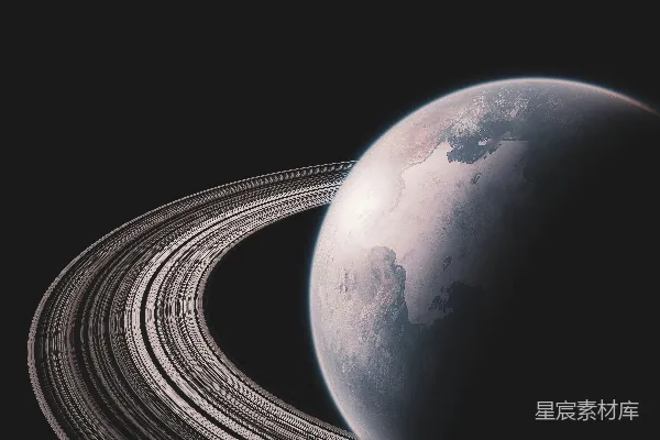 高清摄影 环状行星在黑暗的太空中