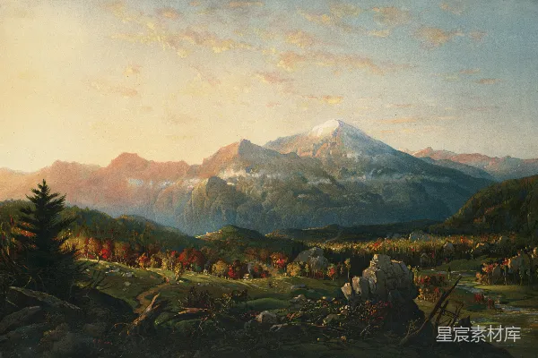 高清摄影 一幅夕阳下的山景画
