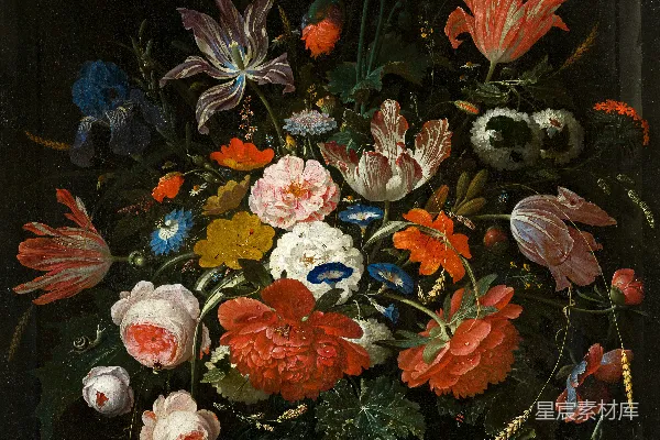 高清摄影 红蓝花朵的画作