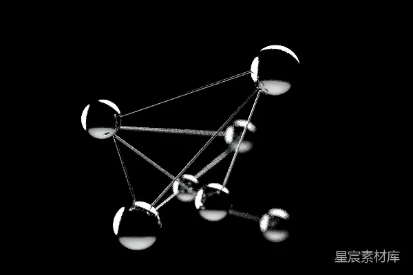高清摄影 一张黑白照片，展示了一个由球体组成的网络。