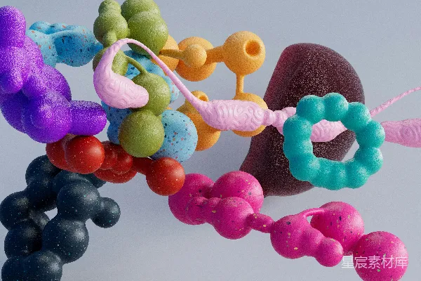 高清摄影 多彩抽象艺术作品，呈现有机形状的形式。