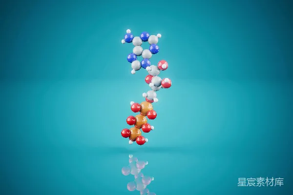 高清摄影 3D分子模型显示的是ATP，背景为蓝色。