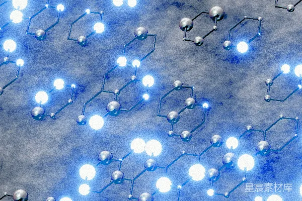 高清摄影 发光的蓝色光点组成的分子结构摘要