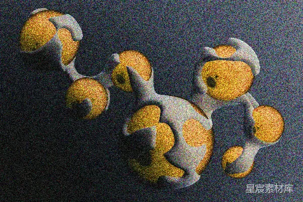 高清摄影 黄色抽象球体通过白色有机形状相连