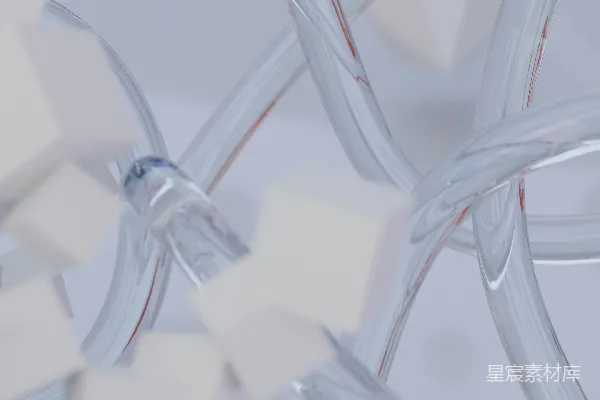 高清摄影 清晰交织的管道上散布着白色立方体。