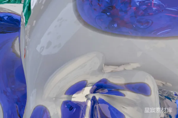 高清摄影 抽象的蓝白光泽流体形状，带有绿色点缀。