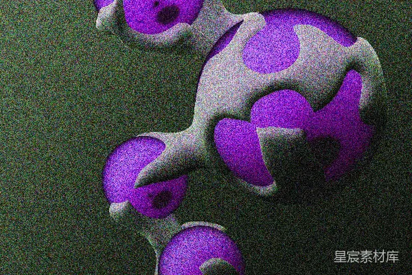 高清摄影 紫色球体组成的抽象簇，由白色有机形状连接。