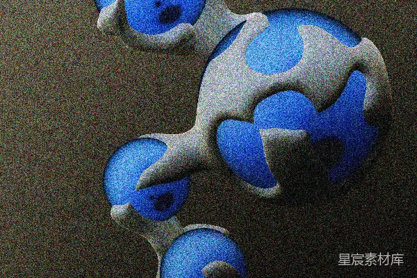高清摄影 蓝色抽象球体通过白色有机形状相连