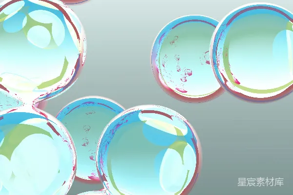 高清摄影 彩色倒影的气泡漂浮在灰色背景前。