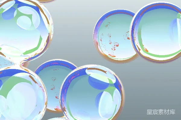 高清摄影 抽象的彩色球体漂浮在灰色背景上。