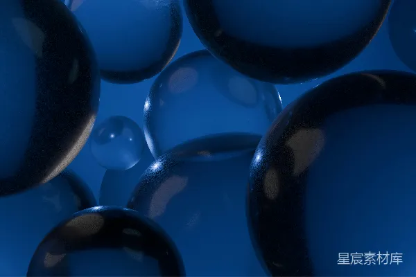 高清摄影 许多蓝色透明的球体漂浮在蓝色背景上。