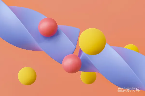 高清摄影 一幅粉色背景上漂浮着多彩球体的抽象图像