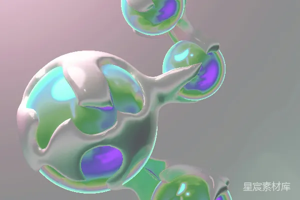 高清摄影 抽象的，彩虹色的，连在一起的球体在漂浮。