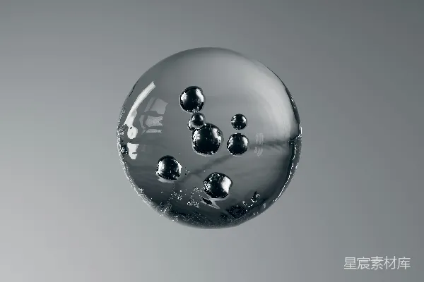 高清摄影 一个灰色背景上的玻璃球，上面有深色的气泡。