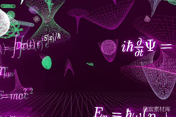 高清摄影 复杂的数学方程和抽象形状在黑暗背景上。