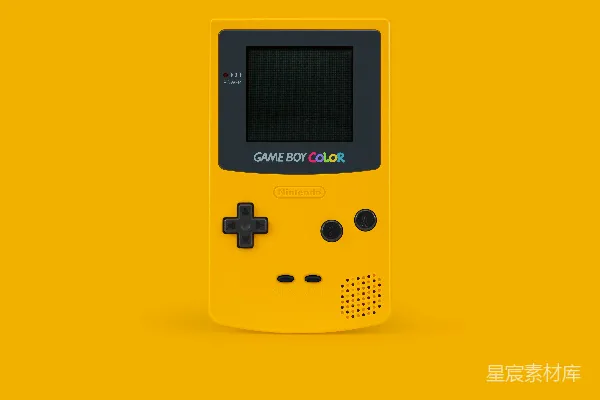 高清摄影 白色和黑色的任天堂Game Boy Color游戏机放在黄色表面上