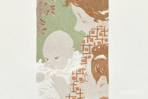 母亲抱着一个婴儿，旁边有一个孩子在附近。