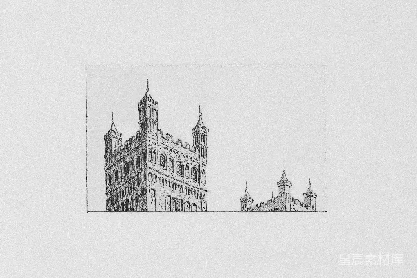 一幅黑白建筑画