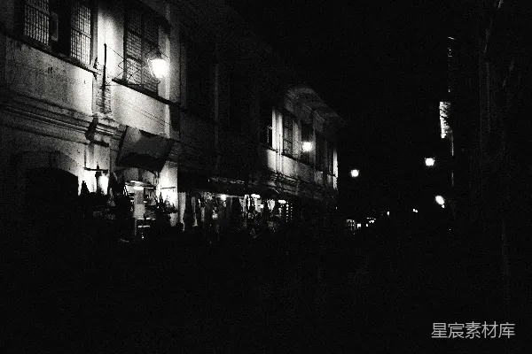 高清摄影 一张夜间拍摄的黑白建筑照片
