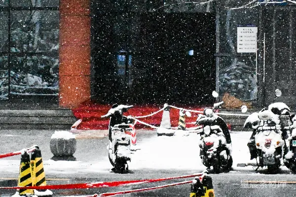 一队摩托车停在建筑物前