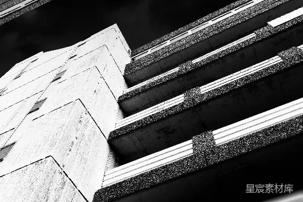高清摄影 一张黑白照片，显示一座高大的建筑。