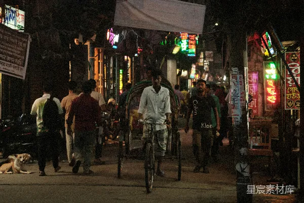 一个男子骑自行车在一条街道旁边遛狗