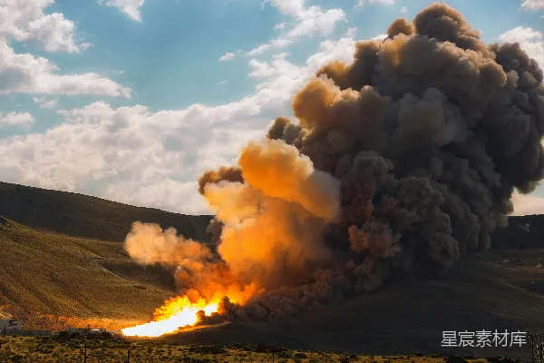 一股巨大的烟柱正从山中升起。